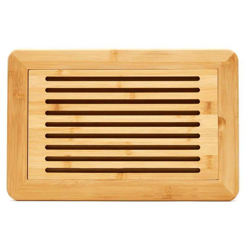Large Premium Natural Bamboo Bread Cutting Board With Crumb Tray, Bread Serving Tray For Kitchen