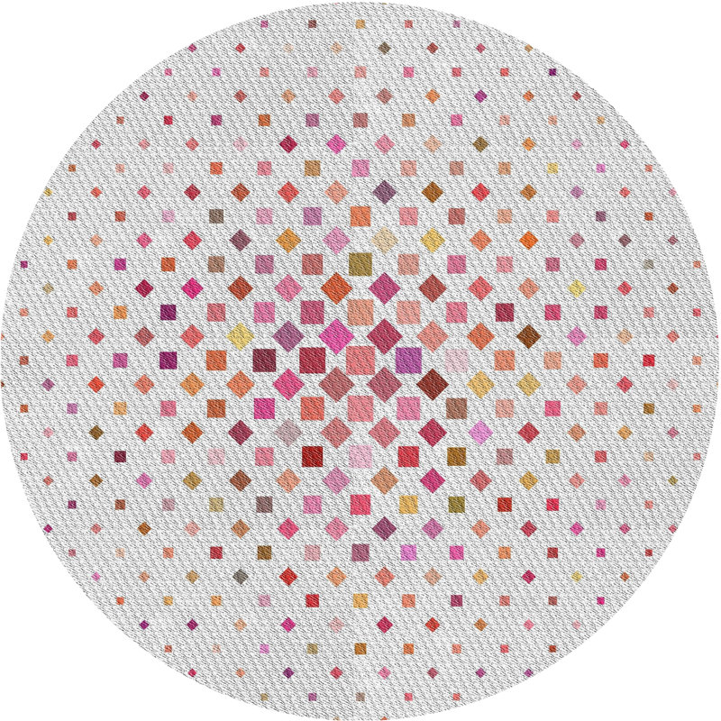 Tapis rose/rouge/brun à motifs, Rond 5 pi