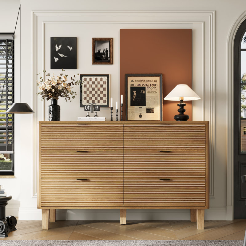 Grantville 6 Drawer 120Cm W Double Dresser, Natural Oak