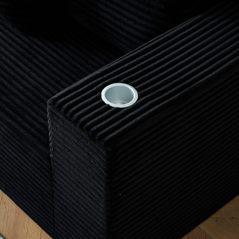 Canapé modulaire en velours côtelé à assise profonde, sans assemblage, 5 sièges, noir, adaptable à divers besoins Porte-gobelets noirs pour les amateurs de cinéma