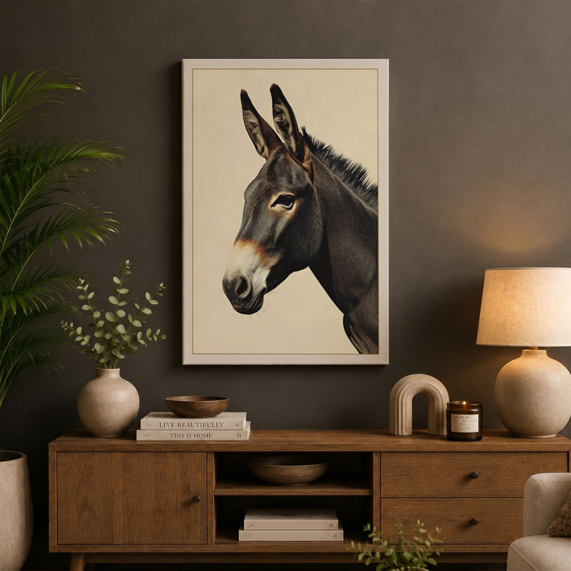 Donkey Study Boho - Wrapped Canvas, 36x24 - 91.4 x 61.0 cm, Taupe Border