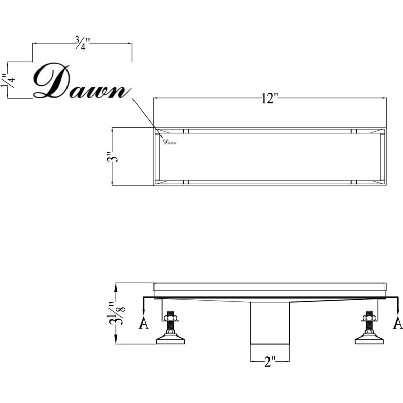 Volga River Series 12 Inch Long Stainless Steel Linear Floor Shower Drain