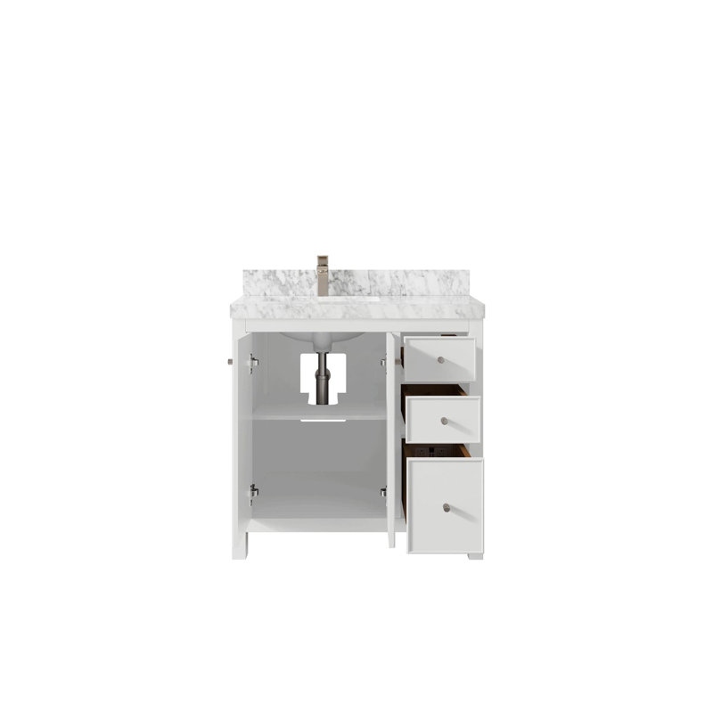 Bronya 36 " W Freestanding Standard Free Standing Single Double Single Vanity Bathroom Vanity With Marble Top