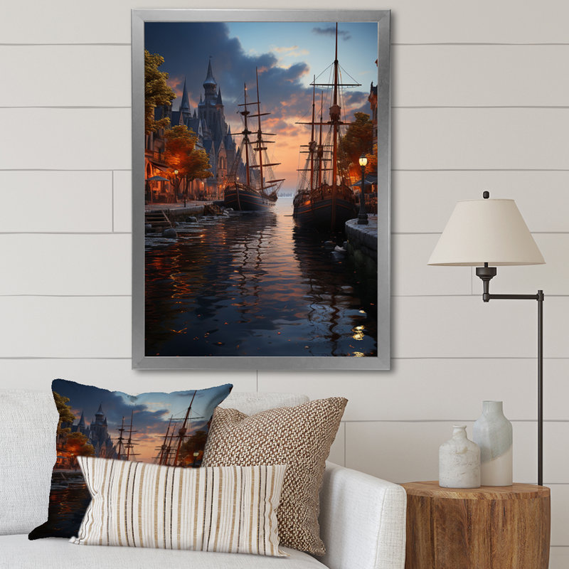 Helden, Allemagne, vue sur le port, H 44 po x l 34 po x P 1,5 po, Cadre photo argenté