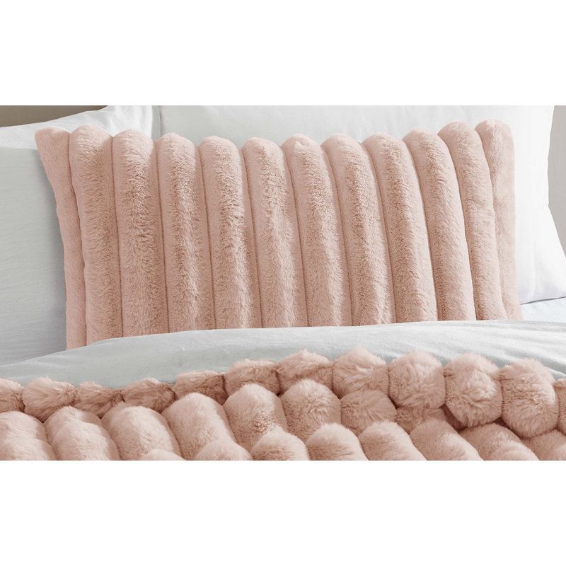 Blush Faux Fur Twin XL Comforter Set with Reversible Design