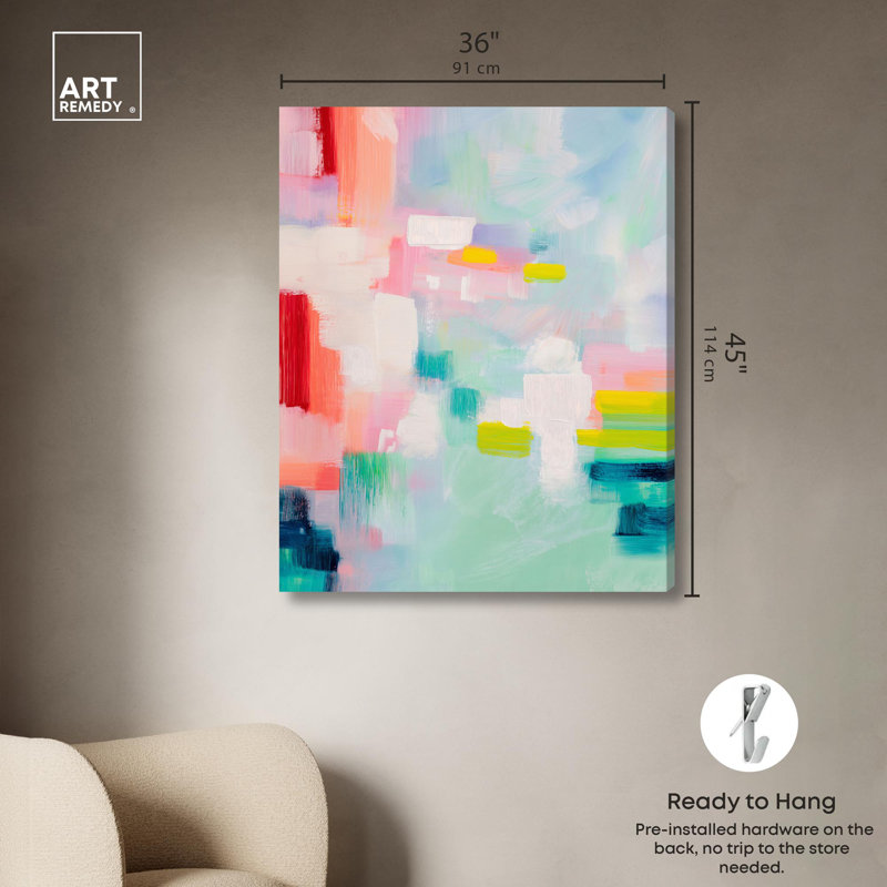 Décoration murale lumineuse «Minthful Splash III» par Art Remedy, H 45 po x l 36 po, Toile tendue avec châssis