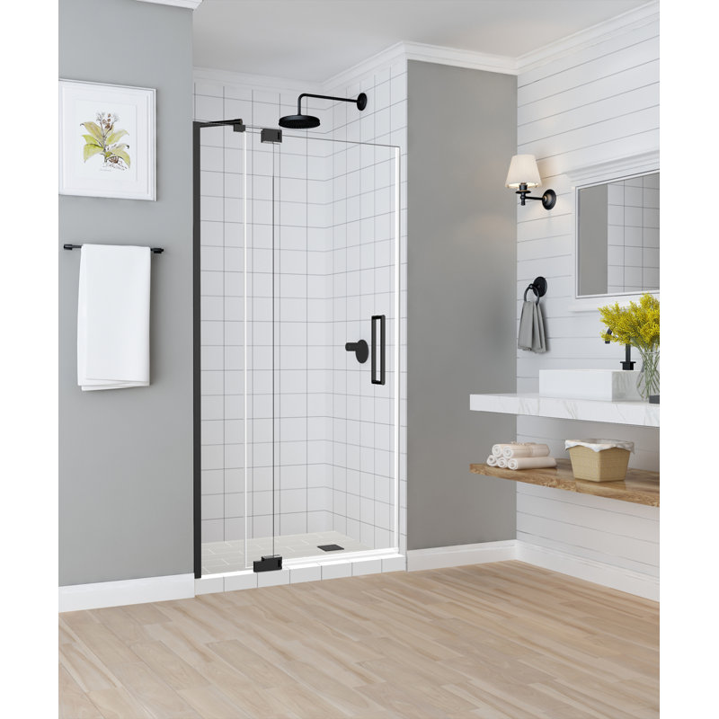Porte de douche à charnière sans cadre l 36" x h 76" Madox, Bronze huilé
