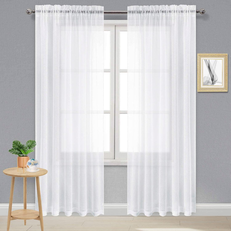 2 Panels White Sheer Curtains, Elegant Rod Pocket Solid Color Window Treatments, Home Decor Voile Sheer Drapes with Light Through for Bedroom/Living Room