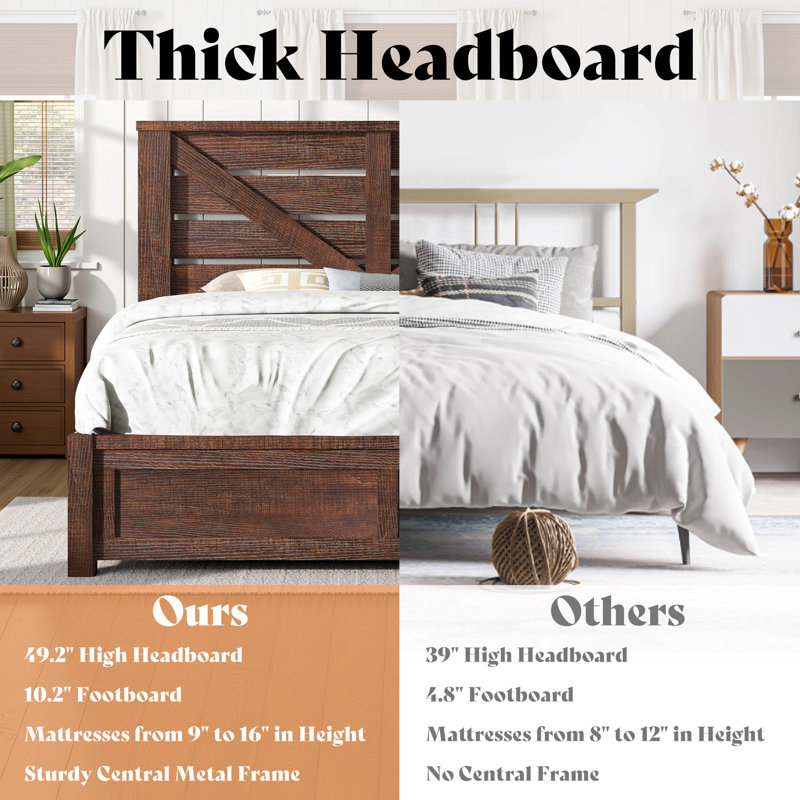 Oceant Farmhouse Bed Frame with 49.2" Barn Door Headboard