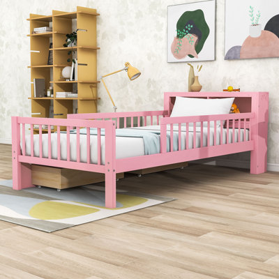 Lit plateforme simple en bois avec 2 tiroirs et tête de lit