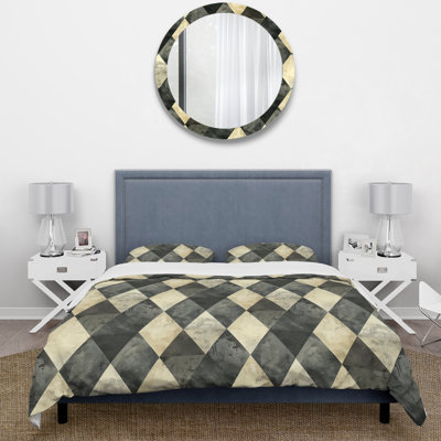Ensemble de housse de couette gris anthracite Mid-Century Rhombus Art II - Mid-Century