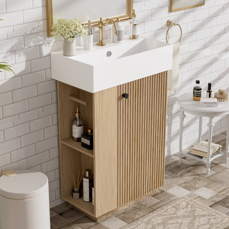 22" Single Bathroom Vanity With Ceramic Top, Wood, Right Hinge