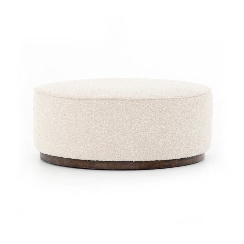 Kensington 36" Round Cocktail Ottoman, Knoll Natural Boucle, Distressed Natural
