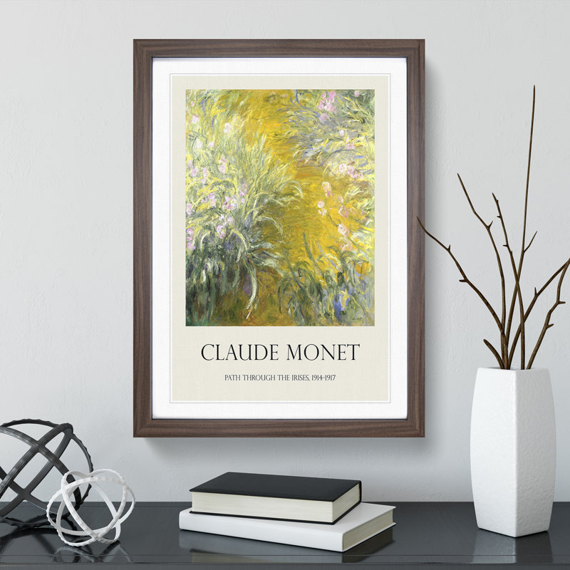 The Path Through the Irises by Claude Monet - Picture Frame Painting, Walnut Framed, 48cm H x 36cm W x 2cm D