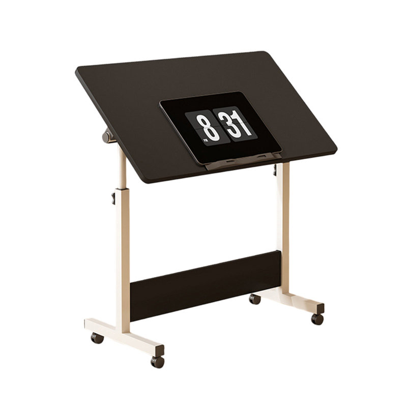 Bureau mobile pliable avec roulettes, Noir, noir, noir, noir