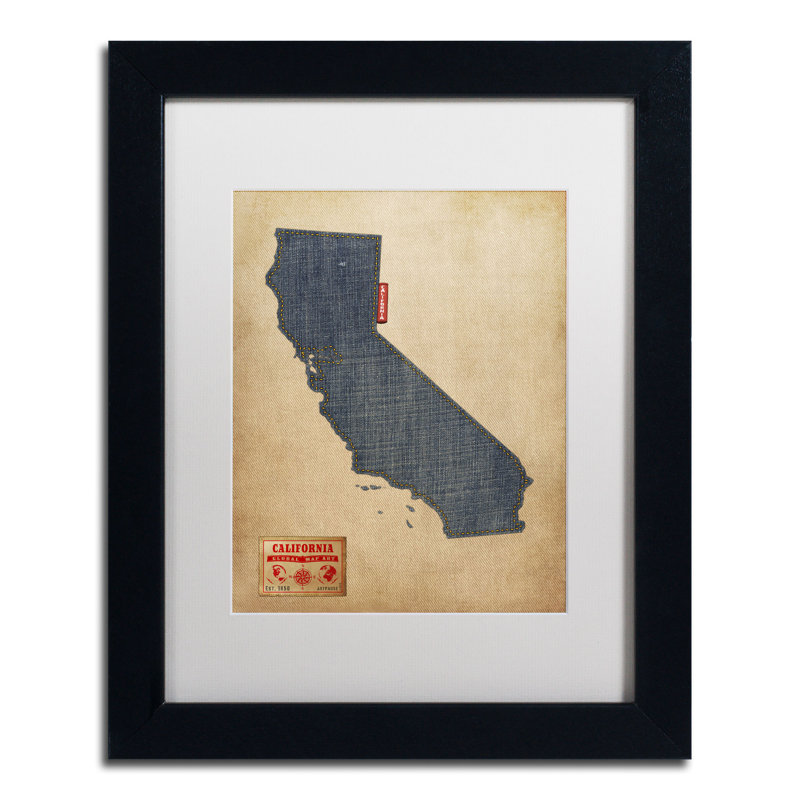 "Set Map California" de Michael Tompsett, "Setrag", impression encadrée, H 14 po x l 11 po, Blanc