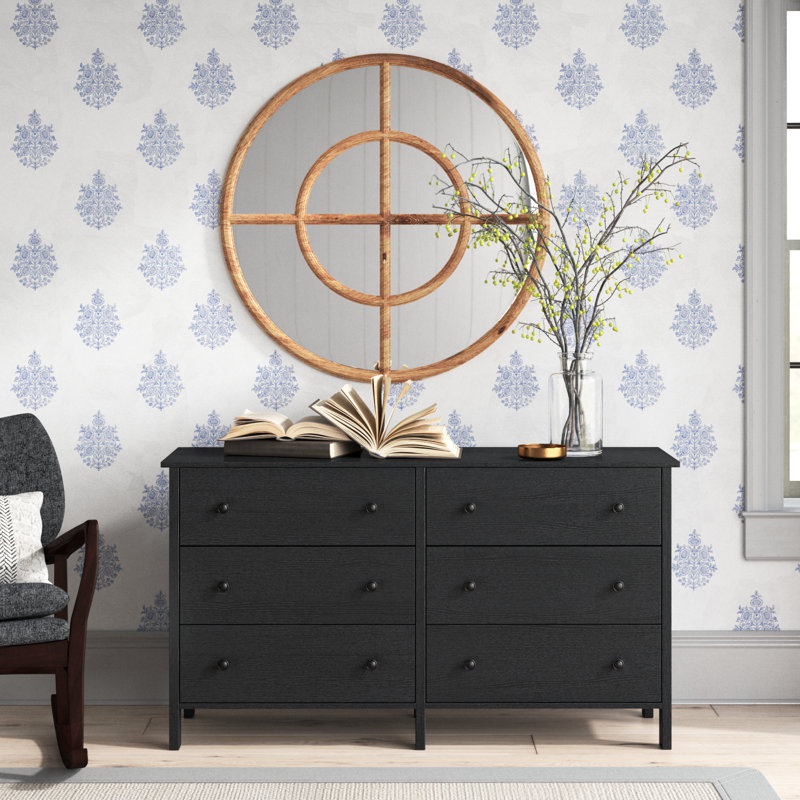 Commode double 6 tiroirs l 52,56 po, Noir