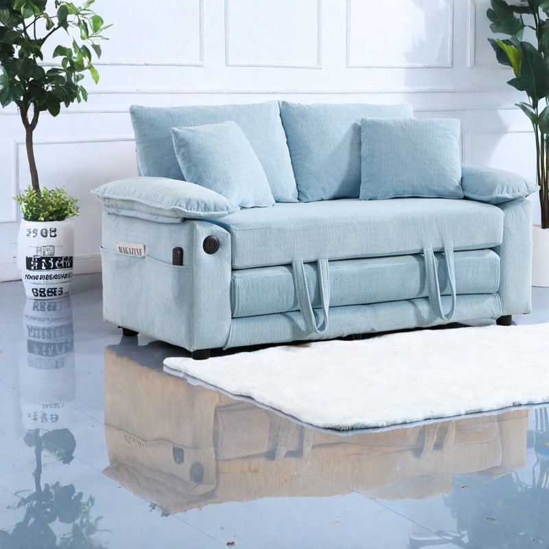Multifunctional Sofas With Storage, 58 Inch Chenille Modern Home Sleeper