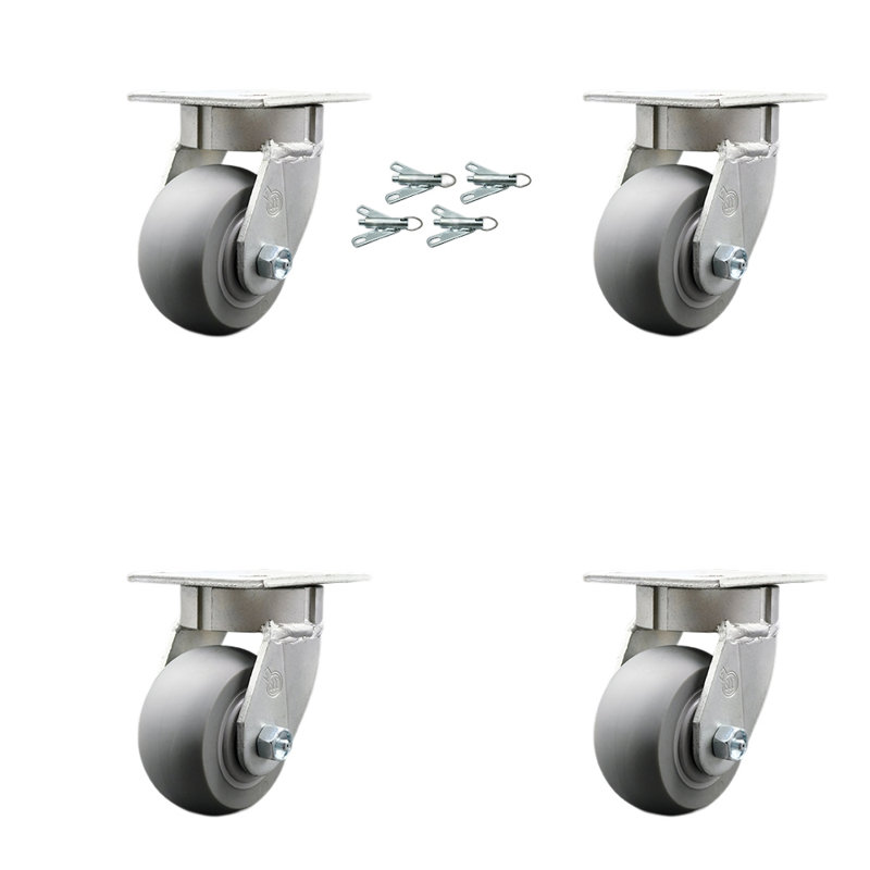 Roulettes pivotantes en caoutchouc 4 po Kingpinless