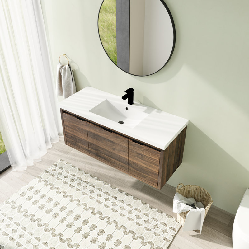 Roethke 48'' Single Bathroom Vanity with Resin Top, Brown