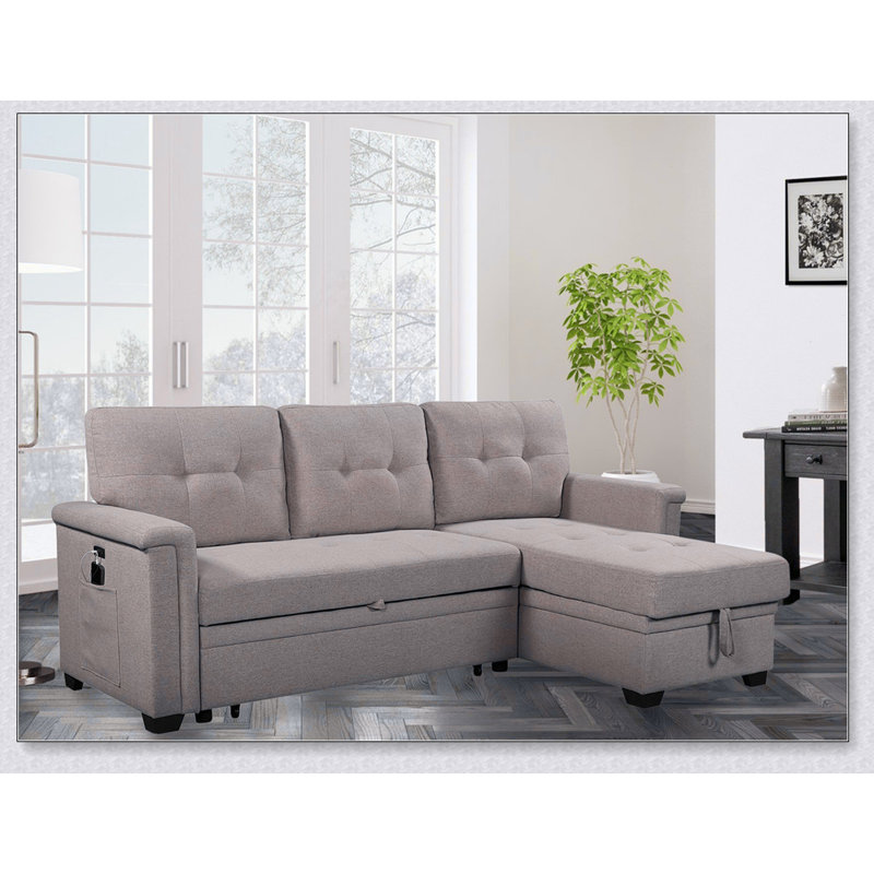 Nathan 84" Reversible Sleeper Sectional Sofa, Light Gray Linen