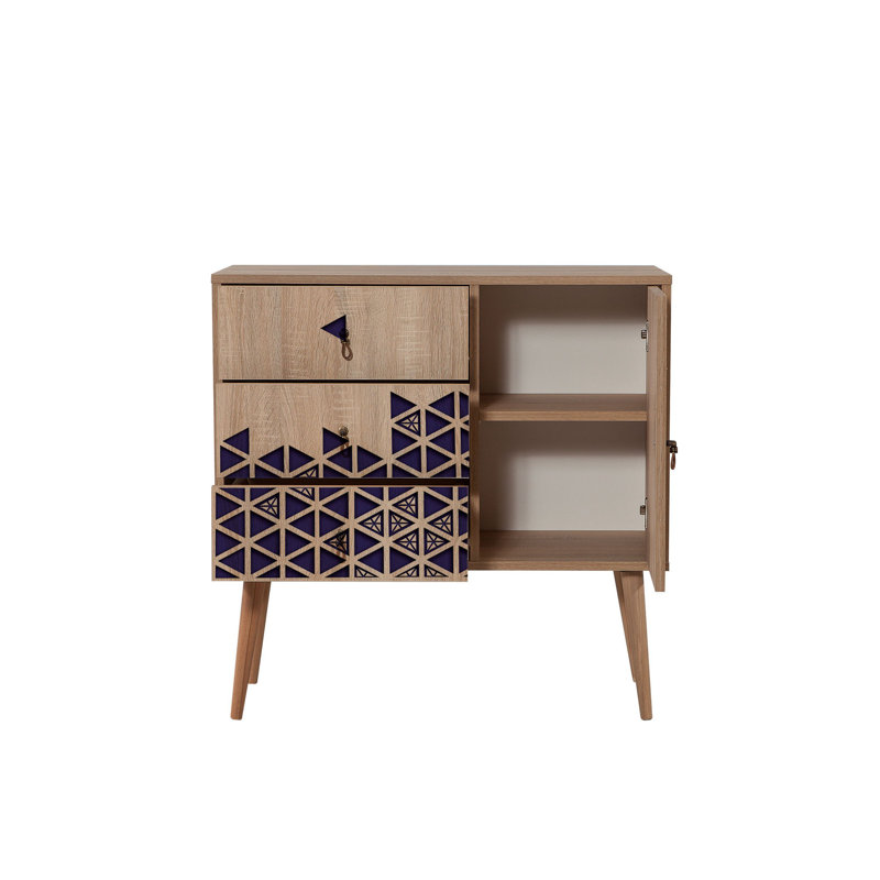 Commode combinée 3 tiroirs Borup, Mauve foncé / beige