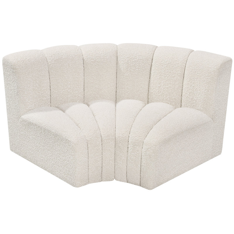 Ivanildo Upholstered Curved Sectional Reversible, Cream Boucle Fabric