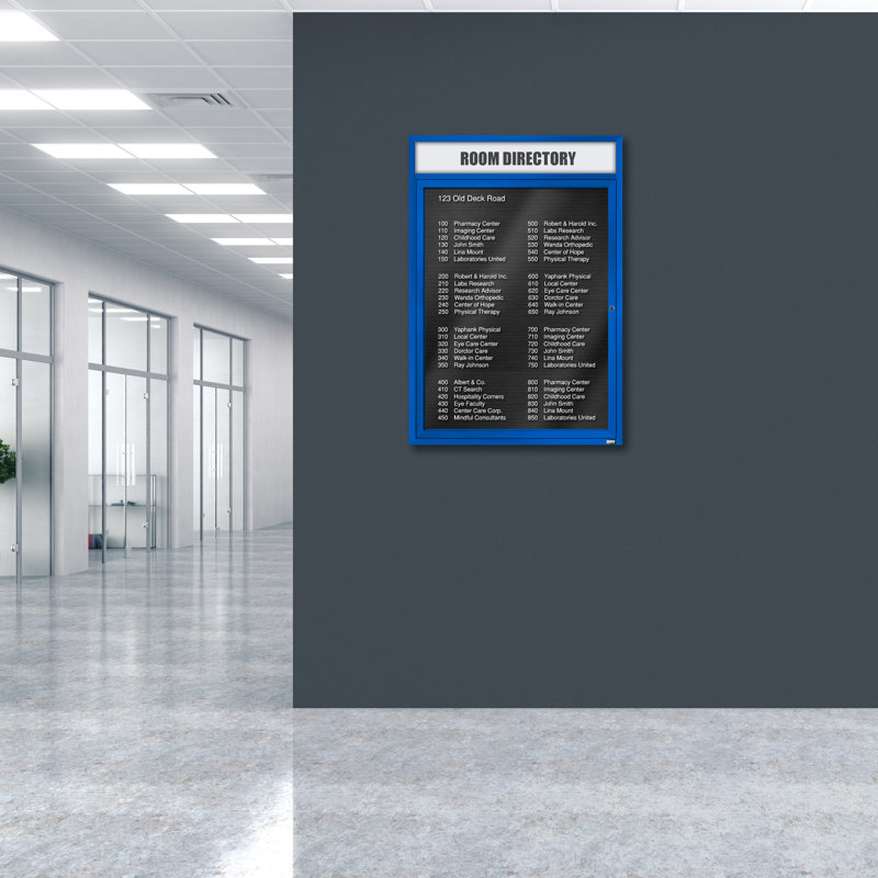 Carte à fixation murale délimitée directory cabinet, Bleu thermolaqué, Un, H 48 po x l 36 po
