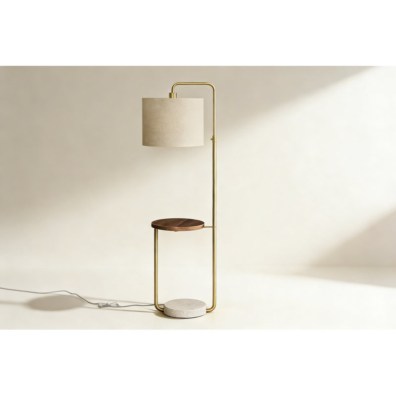 Éclairage, lampe de plancher de 67 pouces de hauteur, comprend un port USB, laiton métallique, abat-jour beige, style moderne