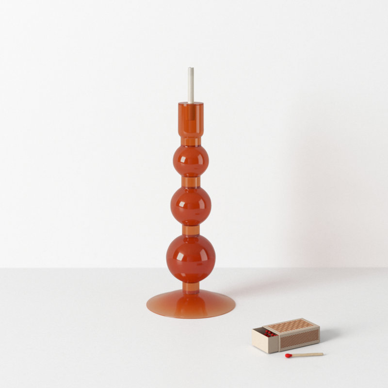 Geri Recycled Glass Candle Holder, Red, 13.4" H x 5.51" W x 5.51" D