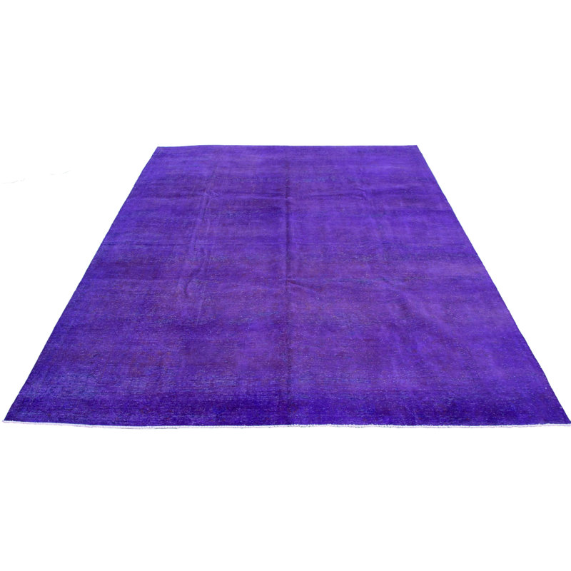 Tapis décoratif mauve en laine noué à la main de conception unique noué à la main des années 1980 9 pi 10 po x 12 pi 9 po