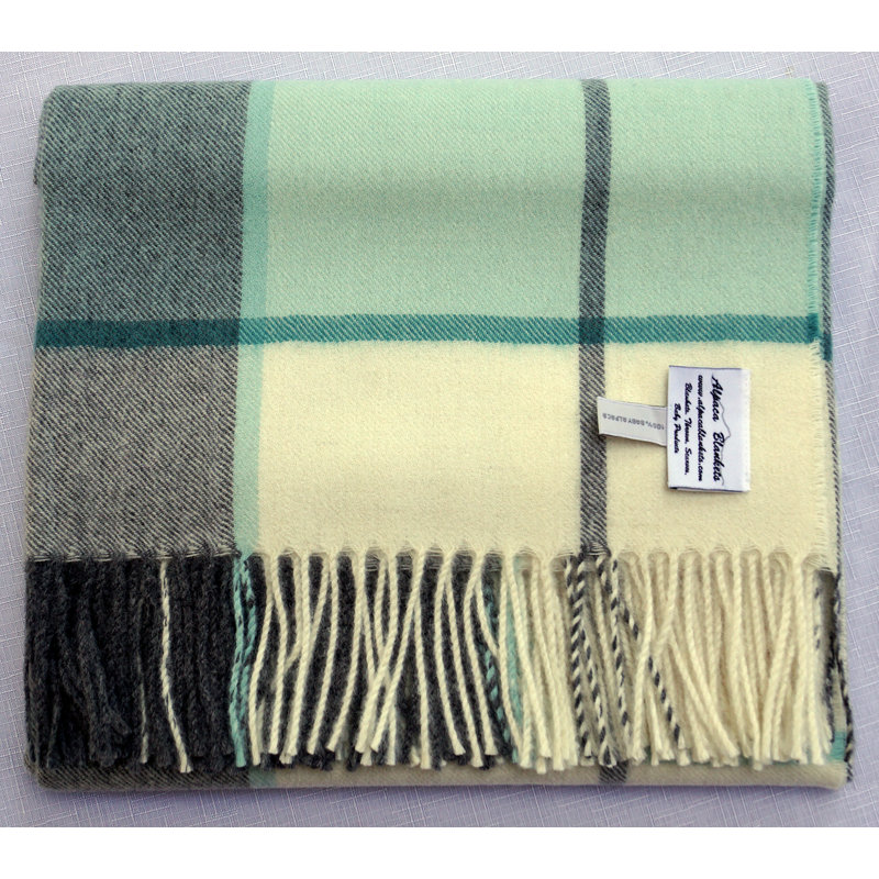 Mint and Gray Baby Alpaca Wool Throw Blanket