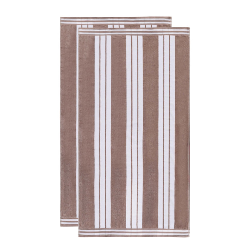 Chira Oversized Stripe Cabana 100% Cotton Beach Towel, Taupe, Beach Towel - 2 Pack