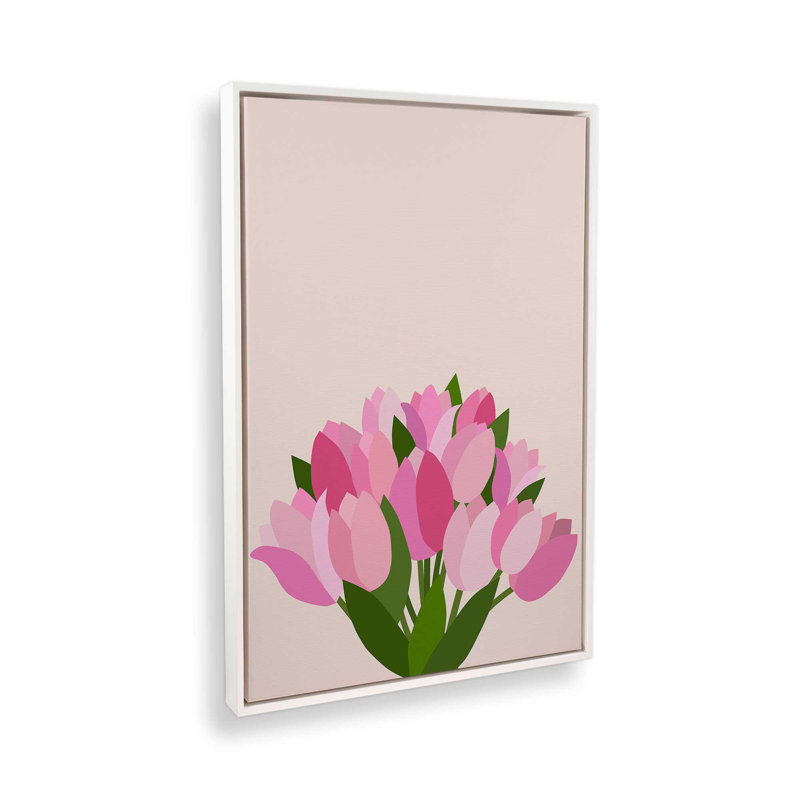 «Fresh Tulips Abstract Floral» par Garima Dhawan, reproduction d'art, H 16 po x l 12 po, Cadre flottant, Blanc