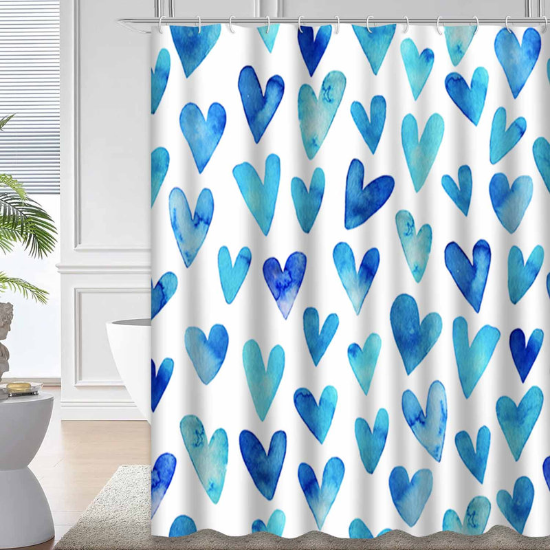 Rideau de douche romantique avec 12 crochets Watercolor Heart, 72" L x 72" W