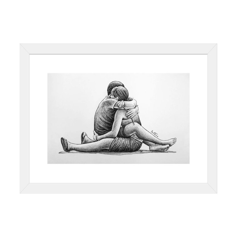 Hug par Ben Heine-impression de dessin, H 24 po x l 32 po x P 1 po, Papier encadré blanc, Blanc