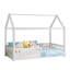 Lit de maison en bois massif avec garde-corps, lit de sol Montessori pour enfants, base de lit pour tout-petit à lattes avec profil bas, blanc-1149089272