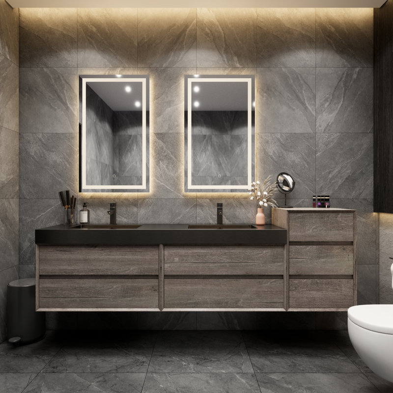 Golitz 103.5'' Double Bathroom Vanity with Stainless Steel Top, Oak