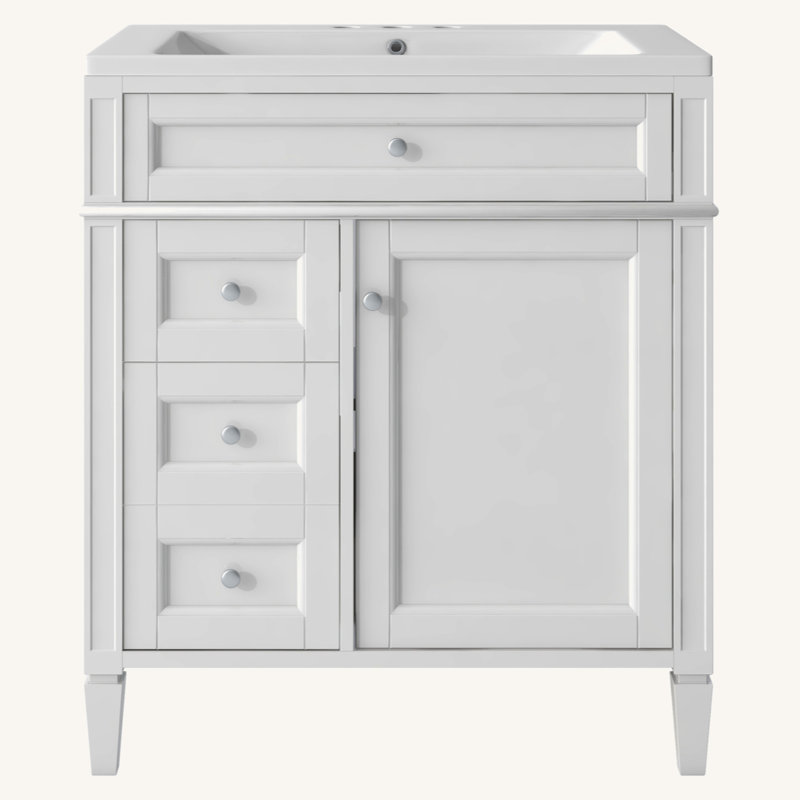 Meuble-lavabo de 30 po avec lavabo supérieur, meuble-lavabo moderne avec 2 tiroirs et tiroir escamotable, meuble-lavabo simple