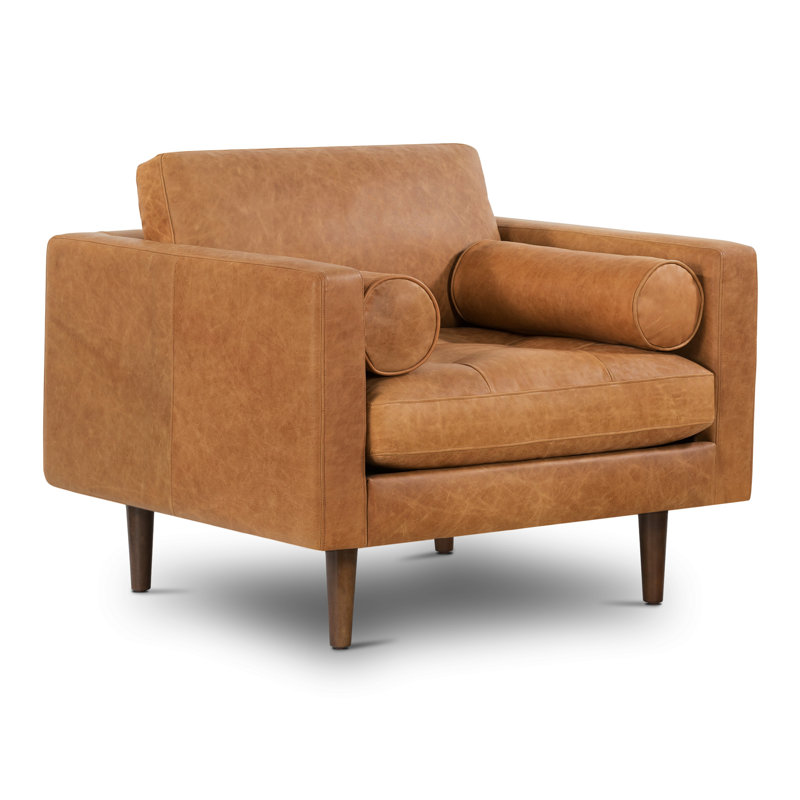 Méridienne en cuir véritable Napa, Cuir véritable brun clair cognac