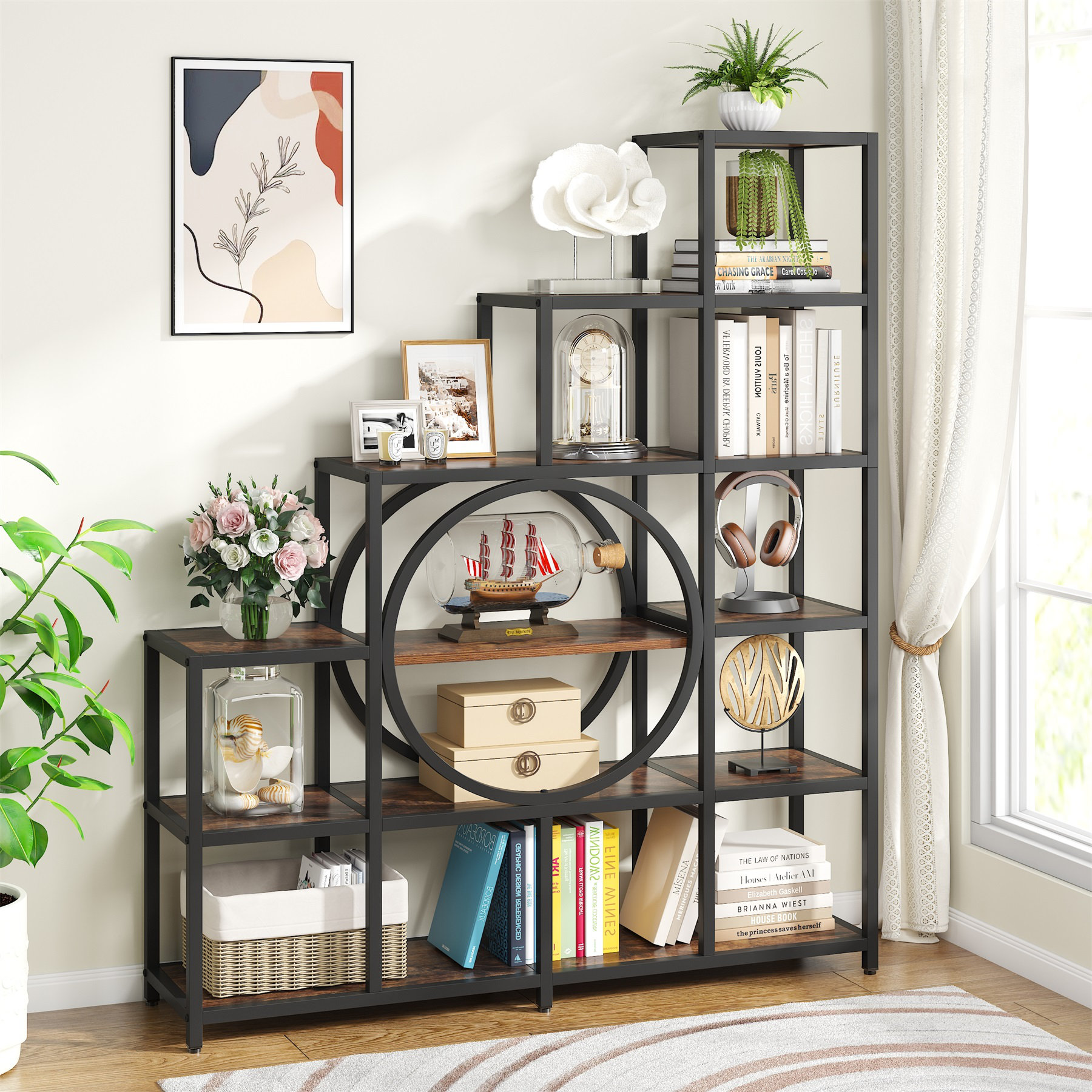 17 Stories Oscer Bookshelf Industrial 5 Tier Etagere Bookcase Bookshelves  for Living Room, Bedroom & Reviews