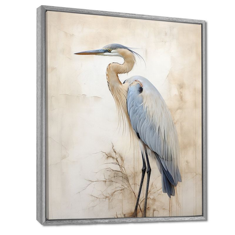 «Majestic Blue Heron Horizon II», art mural héron, H 32 po x l 24 po x P 1 po, Encadrement argenté