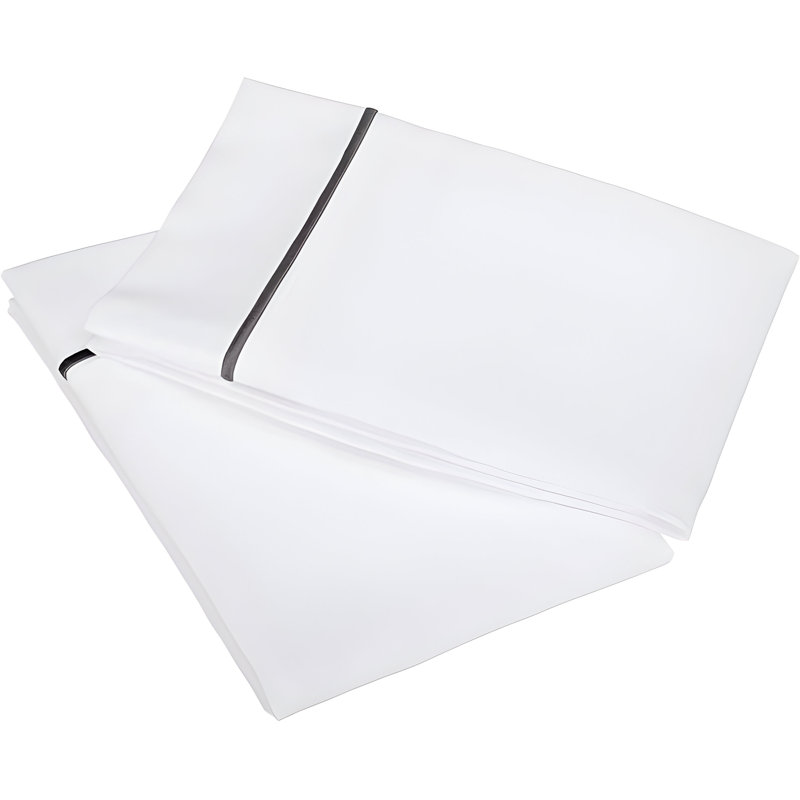 400TC Single Embroidery Cotton Sateen Pillowcases (Set Of 2), White/Dark Grey