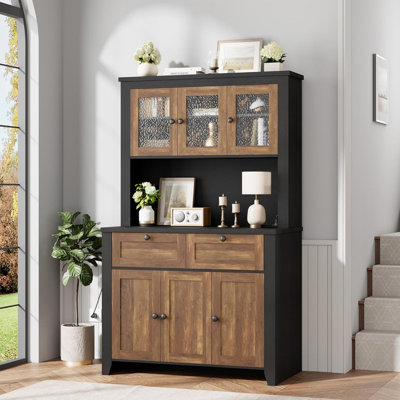 66" Tall LED Pantry Cabinet with Charging Station & Adjustable Shelves, Kitchen Coffee Bar Storage Hutch for Dining Living Room