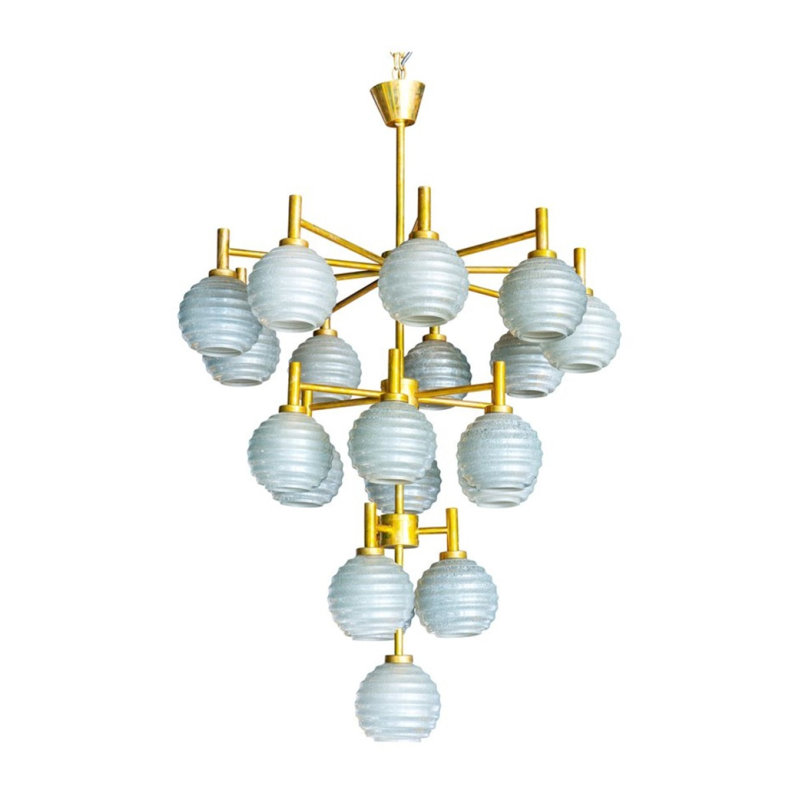 Lustre en cristal soufflé de style italien Murano par Alan Mizrahi Dolce Vita, Bleu clair, 24” Diameter x 60” Height