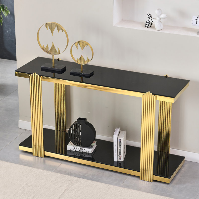 Console à miroir 55,00 pouces, Noir / doré, Gold