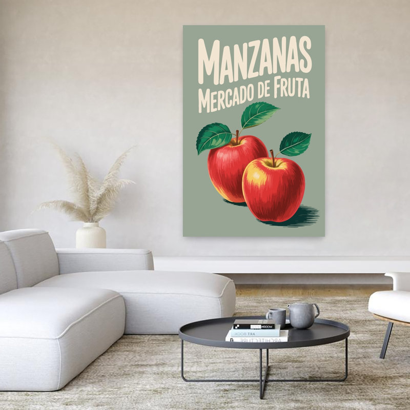 Art mural rétro rétro, paysage de fruits rétro, marché de Manzanas, H 60 po x l 40 po