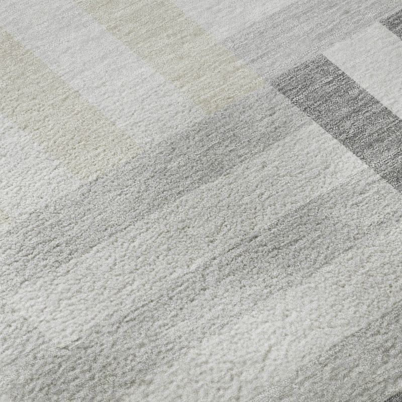 Premium Machine Washable Mayfield AMF2332 Geometric Rug, Gray, 2'3" x 7'6" Runner