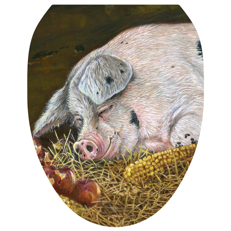 Adhésif décoratif pour siège de toilette Rustic Hog Heaven - housse de couvercle en vinyle antidérapant, Allongé