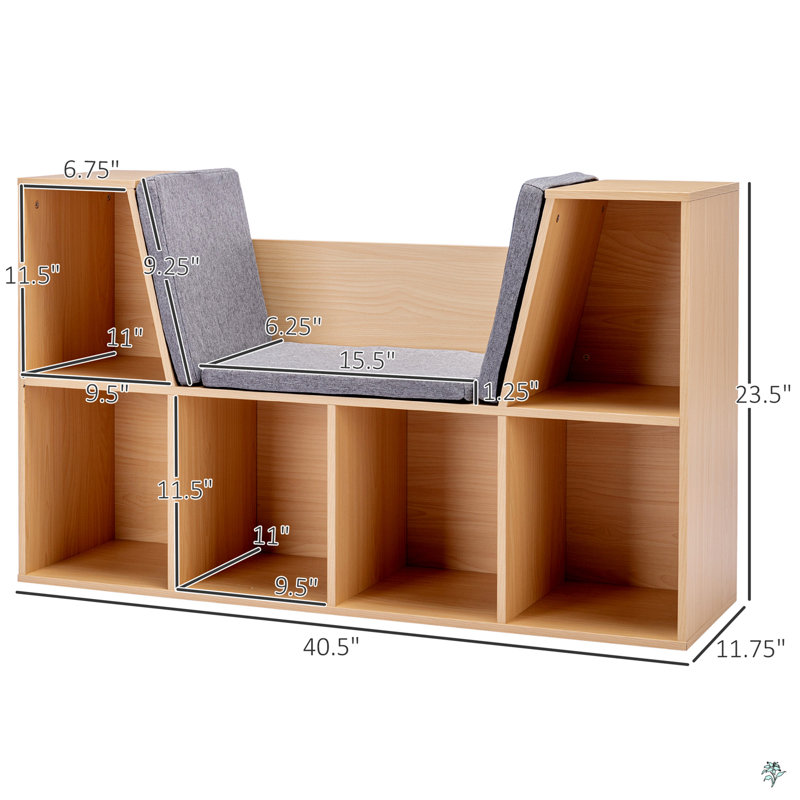Bookcase With Reading Nook And Cushion, Multi-Purpose Storage Organizer, Brown